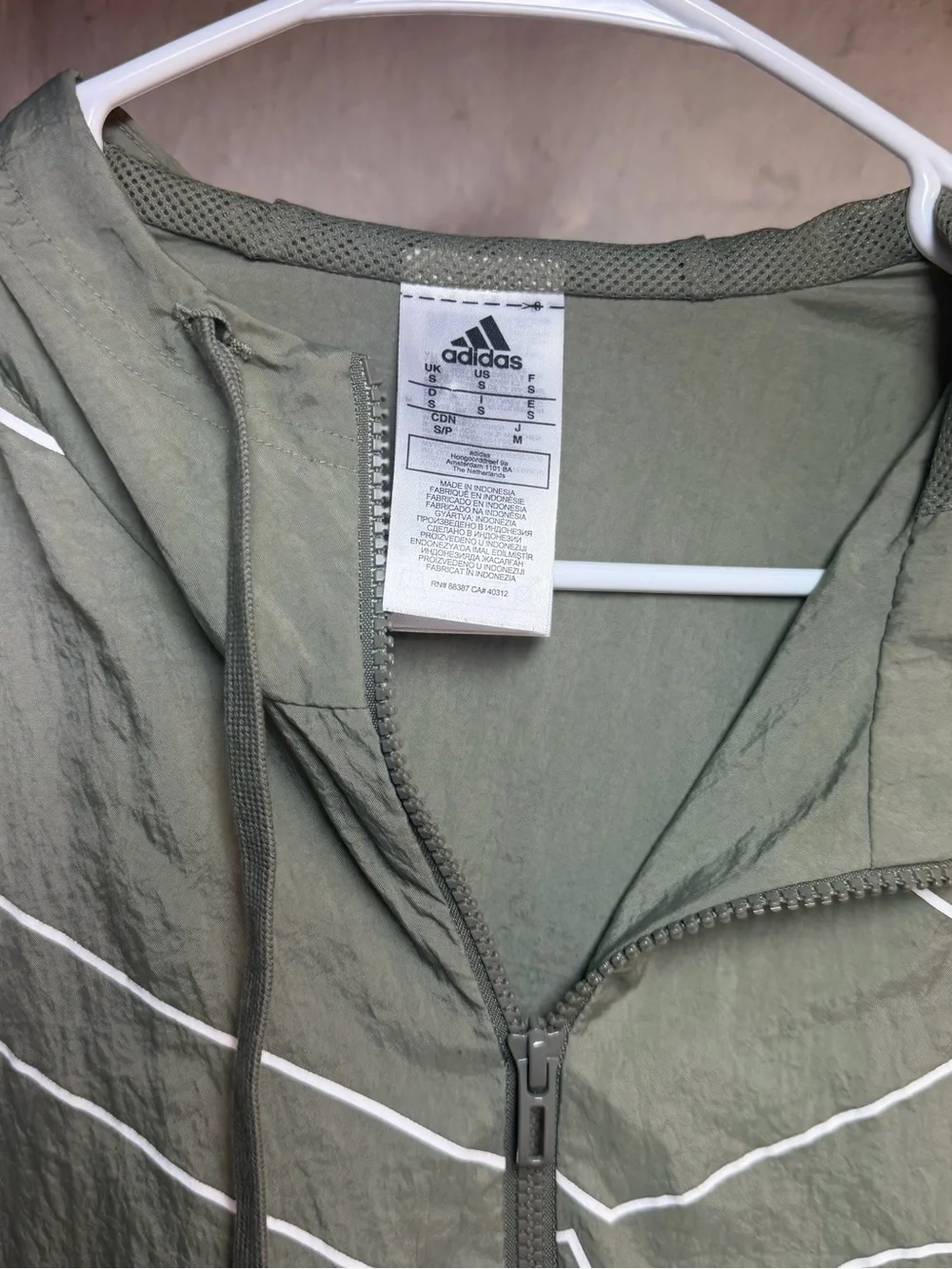 Vintage adidas Olive Green Hooded Windbreaker with White Stripe Detail